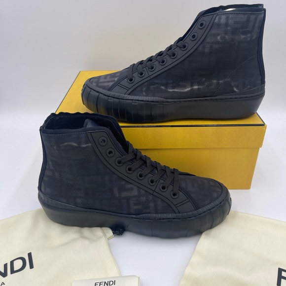 FENDI Force Fabric Blue High Top Sneakers black/black size men 8